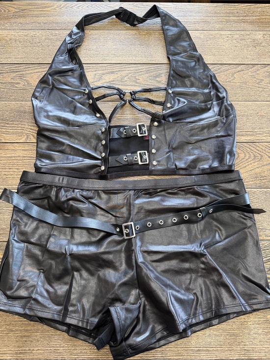 Lush Tops - Lust Black Faux Leather Halter Top & Shorts Set Goth Metal Grunge Club‎ Wear